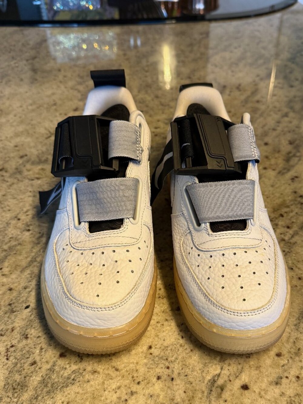 Rare Nike Air Force 1 White Utility Sneaker Glow Sole Buckle Strap Size 7